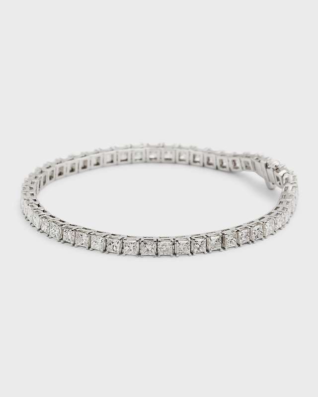 18K White Gold Princess-Cut Diamond Bracelet, 7"L, 10.0tcw